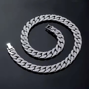 Moissanite Stones Prong <b>Cuban</b> <b>Link</b> <b>Chain</b> Necklace Solid 925 Sterling <b>Silver</b> with Rhodium Finish Passes Diamond Tester - Product Image 3
