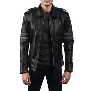Chaqueta de Cuero Genuino Negra para Hombre, Estilo Motero Clásico, Chaqueta de Cuero Ajustada, Chaqueta de Moda para Motociclista - Product Image 2