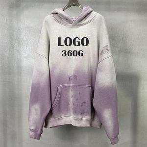 Sweat à capuche unisexe oversize en coton 360G, dégradé de couleurs, logo sur le devant, poche, manches classiques, style automne - Product Image 1