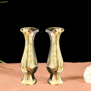 Brass Flower <b>Vase</b> Set of 2 Decorative Metal Handmade Brass Flower Holder for Home Decor Table Living Room Bedroom Dining Table - Product Image 3