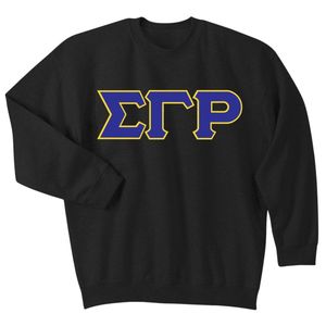 <b>Black</b> Greek Letter <b>Crew</b> <b>Neck</b> <b>Sweatshirt</b> Embroidered Graphic Long Sleeve Casual Pullover Sportswear Blue Gold Design Apparel - Product Image 1
