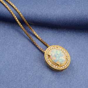<b>Opal</b> Gemstone Oval Cut Pendant 925 Sterling Silver 14K Gold Plated Box Chain Wedding Event Jewelry Gift For Her - Product Image 1