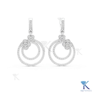Boucles d'oreilles pendantes double cercle en diamant CVD HPHT de laboratoire, pavé floral, or massif 14 carats, bijoux de luxe pour femme, pour mariage et soirée - Product Image 5