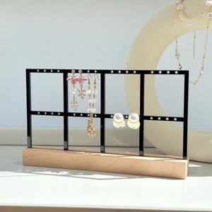 Metal Grid Earring Display Organizer With Wooden Base For Jewelry Showcase Dressing <b>Table</b> Decor And Shop Display From India - Product Image 3