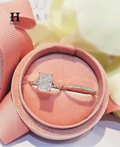 Anillo de diamantes con cojín alargado y pavé, conjunto de dos piezas con vástago dividido y múltiples filas, joyería llamativa para boda para mujer - Product Image 3