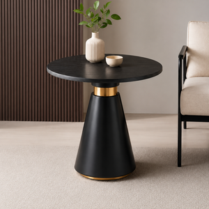 โต๊ะกาแฟทรงกลมทันสมัย INTELLIGENTIA WOODS พร้อมท็อปไม้สีดำและฐานโลหะทรงกรวยสีทอง สำหรับห้องนั่งเล่นสุดหรู - Product Image 1