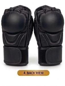 Guantes de MMA Negros de Cuero PU, Guantes de Boxeo de Medio Dedo para Entrenamiento con Soporte de Muñeca de Velcro - Product Image 4