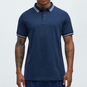 Polo pour homme bleu marine à manches courtes en coton piqué respirant, couleur unie, tricoté, coupe classique, vente en gros - Product Image 1