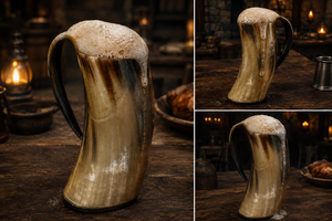 Corne à boire artisanale de haute qualité en corne de buffle, style Viking, avec bordure en laiton, à prix abordable - Product Image 5