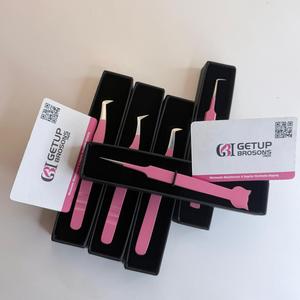 Ensemble de pinces professionnelles pour extensions de cils, en acier inoxydable rose, antistatiques, avec découpe en forme de chat, pinces à cils 90°/droites/courbées/en forme de botte/45° - Product Image 1