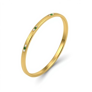 14K Solid Gold Modern Minimal <b>Bangle</b> <b>Bracelet</b> with Emerald and Diamond Accents Fine Jewelry for Women - Product Image 1