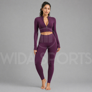 ชุดโยคะผู้หญิง Wida Sports รุ่นใหม่ล่าสุด เนื้อผ้าระบายอากาศดี กางเกงเลกกิ้งเอวสูง เสื้อครอปแขนยาว ไร้ตะเข็บ เหมาะสำหรับออกกำลังกายที่ยิมและฟิตเนส - Product Image 5