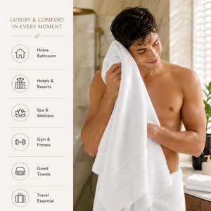 Serviette de bain de luxe blanche 100% coton 650 GSM |   Serviette de qualité hôtelière, douce et absorbante, pour hôtels, resorts, spas, gymnases, hôtellerie - Product Image 3