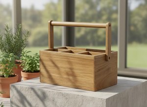 Handcrafted Wooden Cutlery <b>Caddy</b> with Handle Tabletop Spoon Fork and Napkin Organizer for Restaurant - Product Image 4