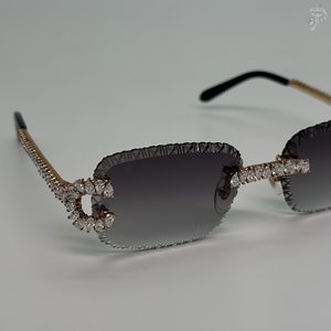 Gafas de sol rectangulares de lujo para mujer, con cristales con efecto hielo, chapadas en rodio, de diseño, unisex. - Product Image 4