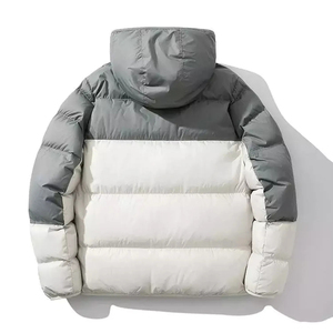 <b>Men's</b> Hooded Puffer <b>Jacket</b> Color Blocking Down Filled Windproof Zipper Closure Regular Fit Gray <b>White</b> Puffer <b>Jacket</b> for <b>men</b> - Product Image 2