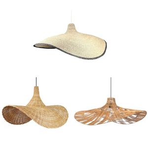 Abat-jour en bambou à bordure profilée pour luminaires de plafond, abat-jour en jute pour salons avec lampes en rotin - Product Image 5