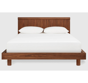 Cadre de lit plateforme moderne en teck massif, tête de lit minimaliste à lattes verticales, taille King, mobilier de chambre à coucher, garantie de 3 ans - Product Image 2