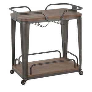 Carrito de Servicio de Dos Niveles con Estructura de Metal Cromado, Bandejas de Madera con Bordes Elevados, Carrito Móvil, Estilo Moderno de Mediados de Siglo, Funcional - Product Image 6