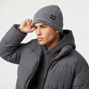 Solid Gray Knitted Beanie With Fleece Lining For Men Women Casual Wear <b>Warm</b> <b>Hat</b> For Winter - Product Image 4