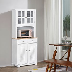 Credenza da Cucina Moderna da 67 Pollici con Dispensa, Ante in Vetro Incorniciato, Armadietti a Persiana, 2 Cassetti Aperti e Piano d'Appoggio per Microonde - Product Image 2