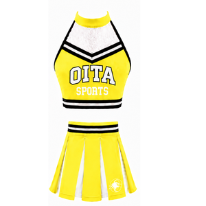Ensemble d'uniforme de cheerleading jaune vif avec jupe plissée et crop top pour performance d'équipe, concours de danse, tenue de sport athlétique - Product Image 1