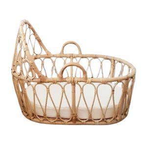 Natural Detachable Rattan Doll Bassinet Rattan Doll Cradle with Tray Storage for Baby Doll Pretend Play Toys Wholesale - Product Image 2