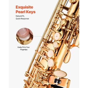 Kit de débutant pour saxophone alto Mi bémol comprenant étui de transport, embouchure, sangles, chiffon de nettoyage, bâtonnet, gants, graisse - Tout en laiton - Product Image 4