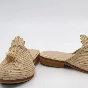 Handmade Raffia <b>Slippers</b>, Moroccan Summer Sandals - Product Image 1