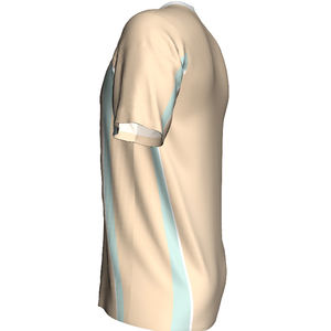 Jersey Suave Color Durazno con Cuello en V, Detalles Laterales Curvos en Verde Menta, Ribete Blanco y un Estilo Deportivo Minimalista y Elegante. - Product Image 3