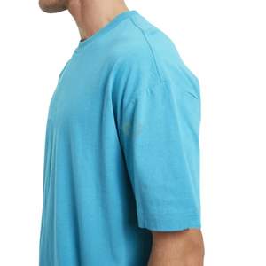 Camiseta de Hombre Azul Cielo con Hombros Caídos, Oversize, de Algodón Liso, Ajuste Holgado, Fabricante de Impresión Personalizada - Product Image 6