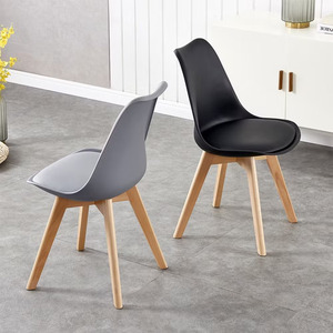 Modern French Design Plastic <b>Dining</b> <b>Chair</b> with Leather Upholstery and Natural Wooden Legs for Home <b>Dining</b> Room - Product Image 4