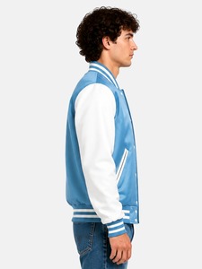 Veste universitaire en satin noir avec bordure à rayures blanches Coupe classique Style décontracté universitaire Col rabattu Fermeture à boutons - Product Image 6