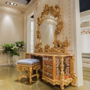 Classic Baroque Style Royal Dresser <b>Table</b> Mahogany Hand-Carved Gold Luxury Vanity <b>Table</b> <b>Mirror</b> Master Bedroom Resort Villa - Product Image 2