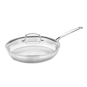 Stainless Steel Frying <b>Pan</b> With Glass Lid Round Minimalist Design For Gas <b>And</b> Induction Cooker - Product Image 5
