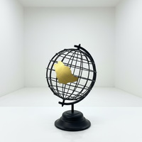 Globo Terráqueo Giratorio de Alambre Hecho a Mano, Ecológico y Duradero, Estilo Art Deco, Mapa de Arabia Saudita, Hierro con Recubrimiento de Polvo Negro, Latón Cepillado