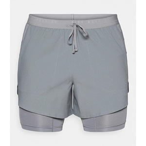 Men's Solid Gray Double <b>Layer</b> Running Shorts Inner Compression Quick Dry Drawstring Waist Sporty Short Length - Product Image 1