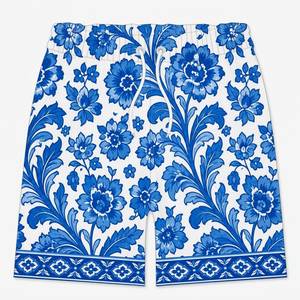 Blue Floral Print <b>Women's</b> Polyester Winter <b>Swim</b> <b>Shorts</b> Casual Wear - Product Image 1