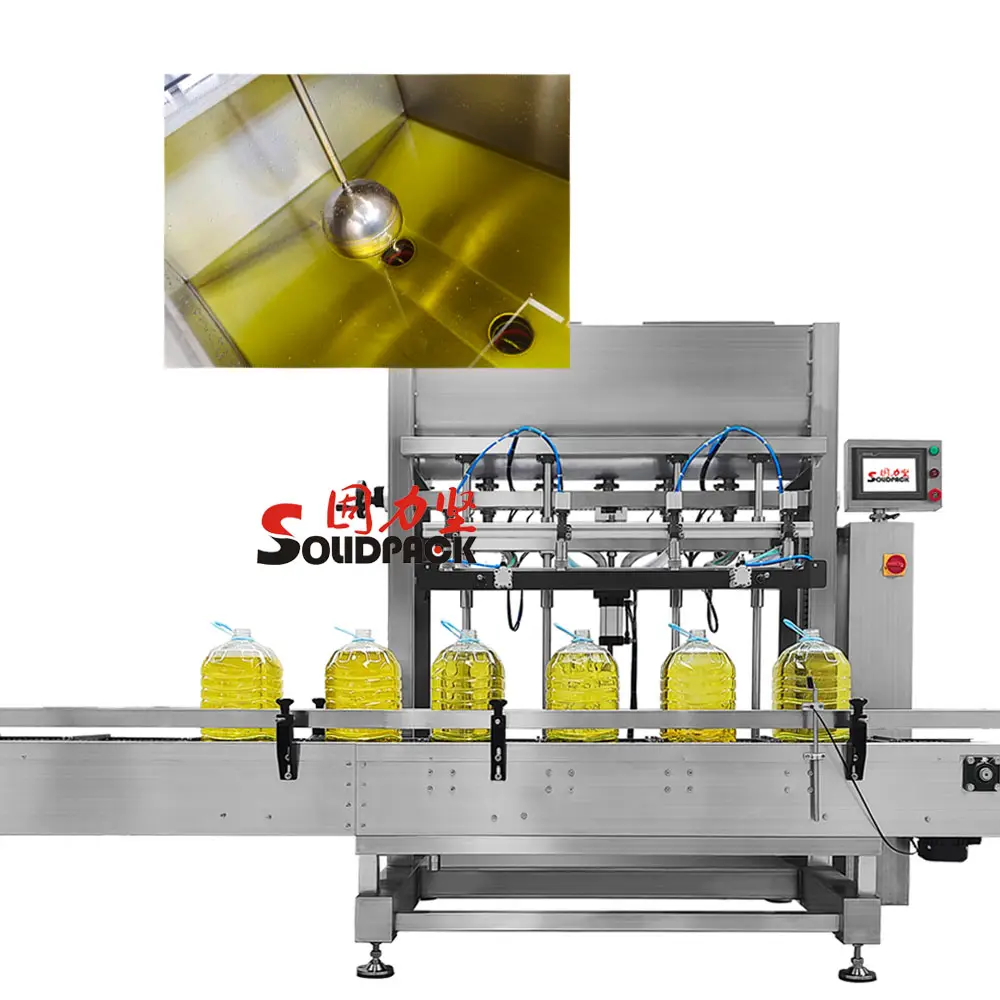 Solidpack automatic Weighing Filling Capping And Labeling Machine line for 0.5L-5L liquid edible oil Big Volume Barrels Bucket