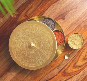 SwamiG TradeX Luxury Brass Heritage <b>Spice</b> <b>Box</b>-Kitchen Use Dishwasher Safe Moisture-Proof & Stackable for Business Gifts - Product Image 2