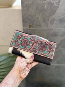 Pochette de luxe 2025 en cuir sculpté à la main, avec fourrure de vache, porte-cartes, style western, multi-usages - Product Image 6