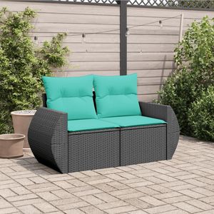 Sofá de Jardín de Ratán PE Negro y Azul, Acero con Recubrimiento en Polvo y Poliéster, Muebles de Exterior Duraderos - Product Image 3