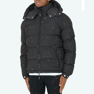 Veste matelassée surdimensionnée à capuche amovible avec logo de designer, impression bulle noire de haute qualité, personnalisable pour homme - Product Image 5