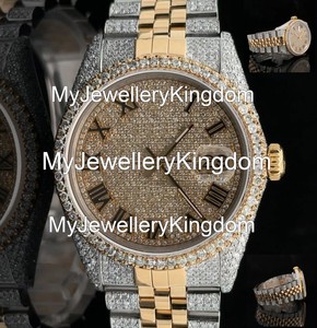 Reloj de Cuarzo para Hombre Chapado en Oro Amarillo de 18k, Totalmente Cubierto de Diamantes de Imitación, Estilo Hip Hop, con Moissanita Auténtica, Reloj Bust Down - Product Image 4