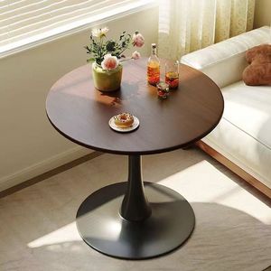 Modern <b>Round</b> Solid <b>Wood</b> <b>Coffee</b> <b>Table</b> Black Metal Base Eco-Friendly Minimalist Living Room Apartment Hotel Restaurant Furniture - Product Image 1