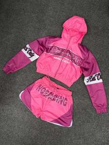 Custom Reflective Nylon Windbreaker <b>Jacket</b> and Shorts Set Embroidered Waterproof Color Block Tracksuit - Product Image 1