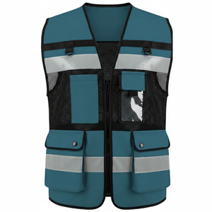 Men's Green Reflective Safety <b>Vest</b> With Multiple Pockets Breathable Zipper Closure Casual Outdoor Work Wear - Product Image 4