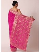 Sari en soie Banarasi KV Rani, motif Bandhani Buttis, pour fêtes traditionnelles, mariages, Diwali, avec chemisier non cousu, infroissable et réversible