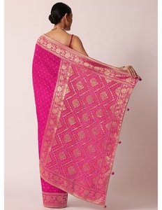 Sari de Seda Banarasi KV Rani con Bordado Bandhani, Traje Tradicional para Fiesta, Blusa Sin Costuras, Antiarrugas, Reversible, Temporada de Otoño - Product Image 3