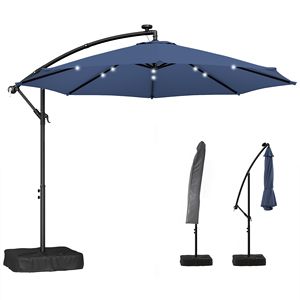 Ombrellone a braccio laterale da 3 metri blu scuro con copertura protettiva, ombrellone da esterno leggero in paglia, raggio 2,7 m - Product Image 1
